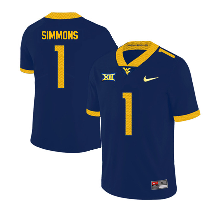 NCAA Men's T.J. Simmons West Virginia Mountaineers Navy #1 Nike Stitched Football College 2019 Authentic Jersey TG23K36LD